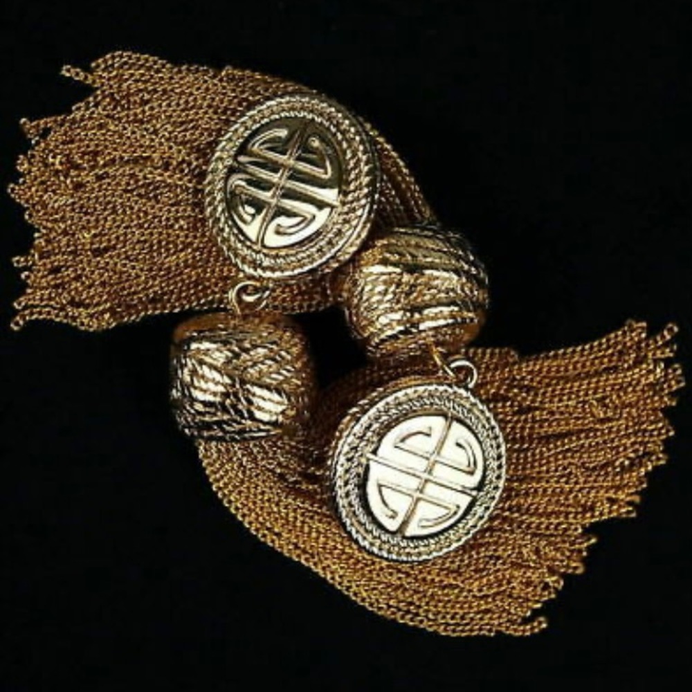 Authentic Givenchy Statement Gold Tone Tassel Ear… - image 6